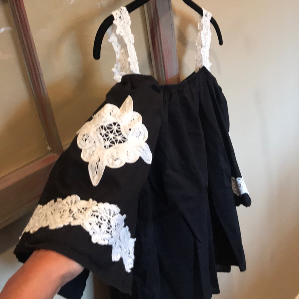 Black and white shirt with lace straps